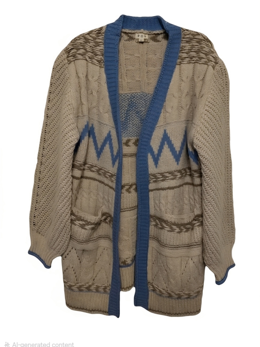 Pol Beige Cardigan Beige with Blue Trim